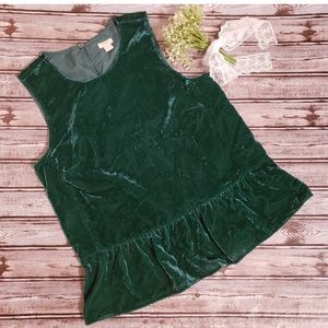 J Crew Drapey Green Velvet Peplum Tank Top